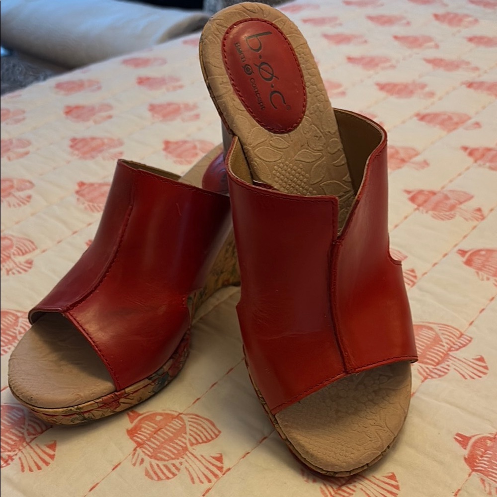 b.o.c. Red Wedge Slip-On Sandals